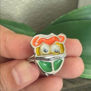 Whimsical Enamel Face Adjustable Ring — Orange, Yellow, Green